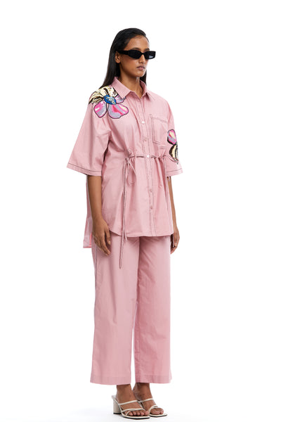 Kanika Goyal Label Talia Ruched Embellished Shirt Pink indian designer wear online shopping melange singapore