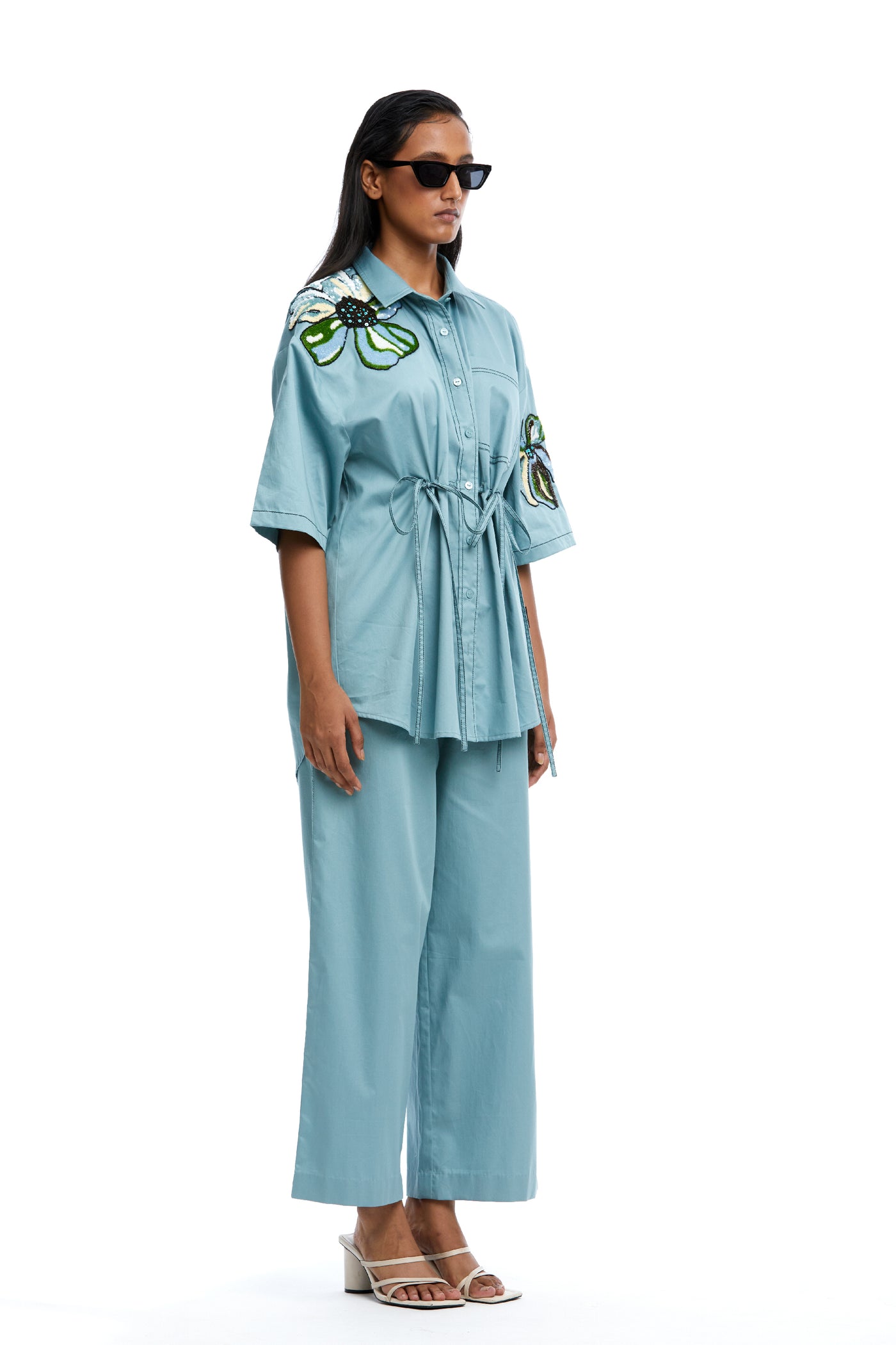 Kanika Goyal Label Talia Ruched Embellished Shirt indian designer wear online shopping melange singapore