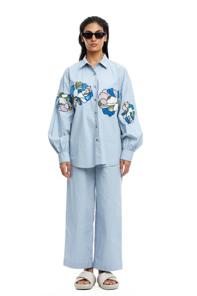 Kanika Goyal Label Aster Hand Embellished Shirt Blue indian designer wear online shopping melange singapore