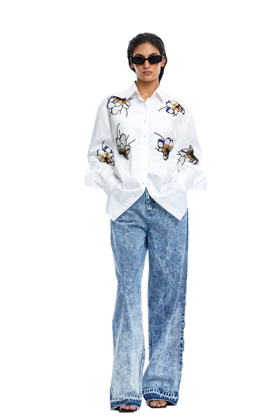 Kanika Goyal Label Clover Scatter Hand Embellished Shirt indian designer wear online shopping melange singapore