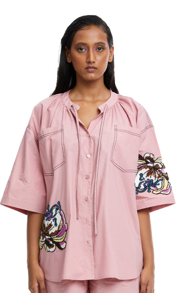 Kanika Goyal Label Elara Embellished Tie Neck Shirt indian designer wear online shopping melange singapore