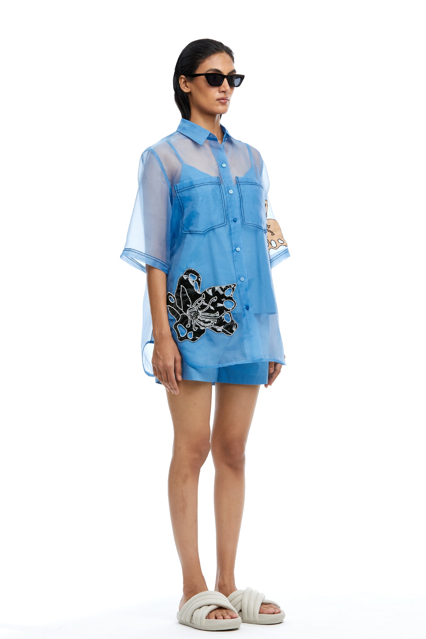Kanika Goyal Label Luna Embellished Organza Shirt indian designer wear online shopping melange singapore