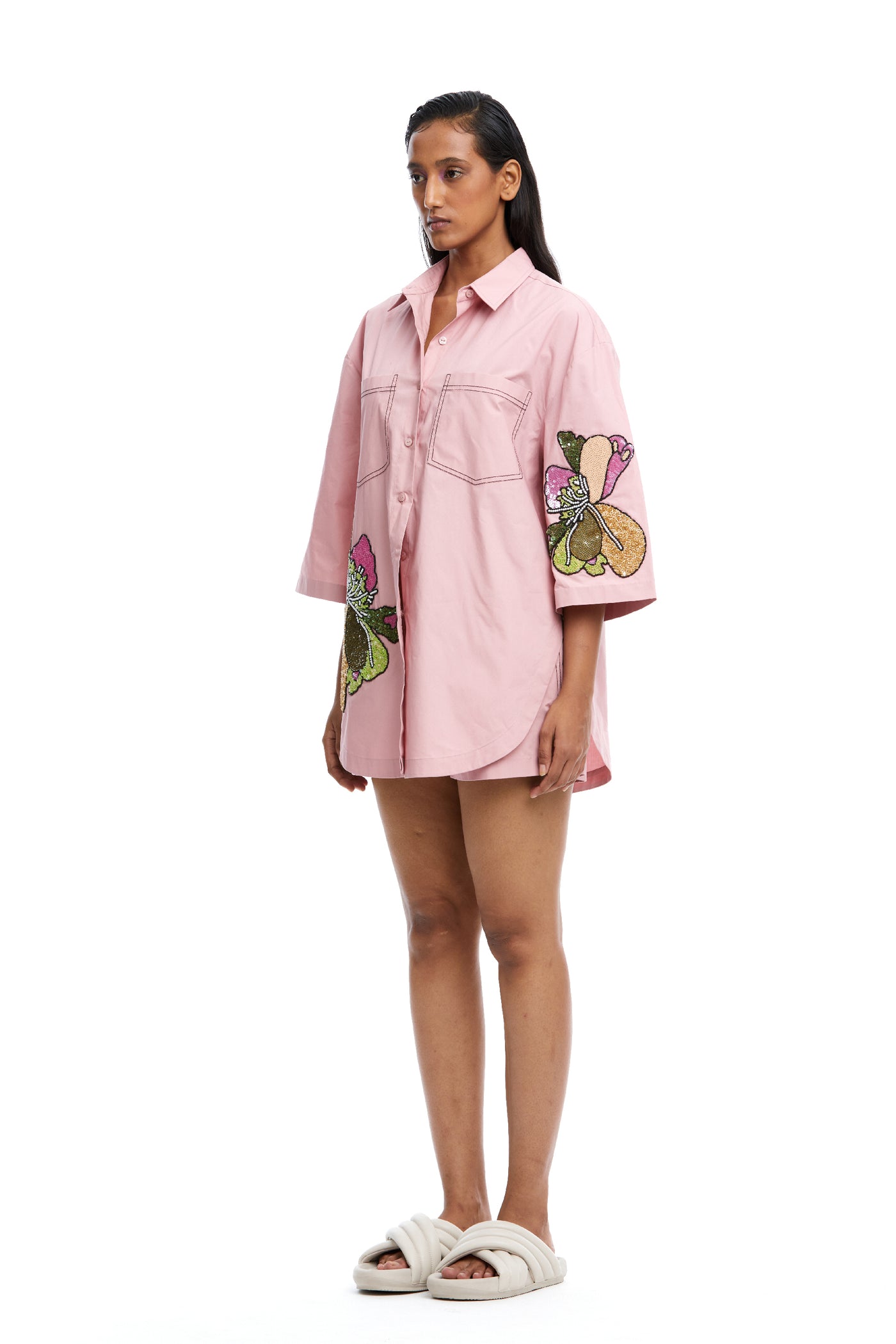 Kanika Goyal Label Multi Peony Hand Embellished Shirt indian designer wear online shopping melange singapore