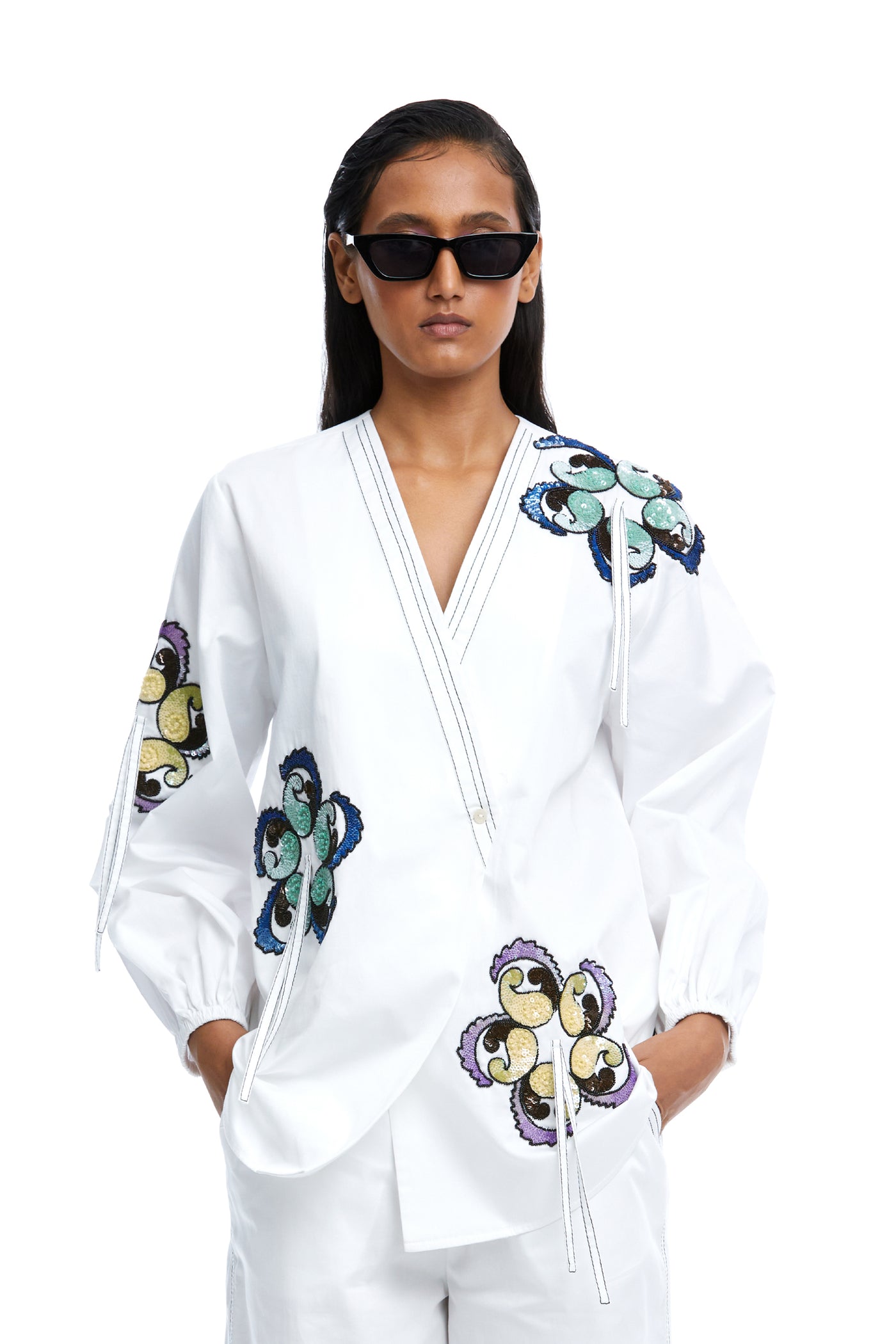 Kanika Goyal Label Nova Embellished Wrap Shirt indian designer wear online shopping melange singapore