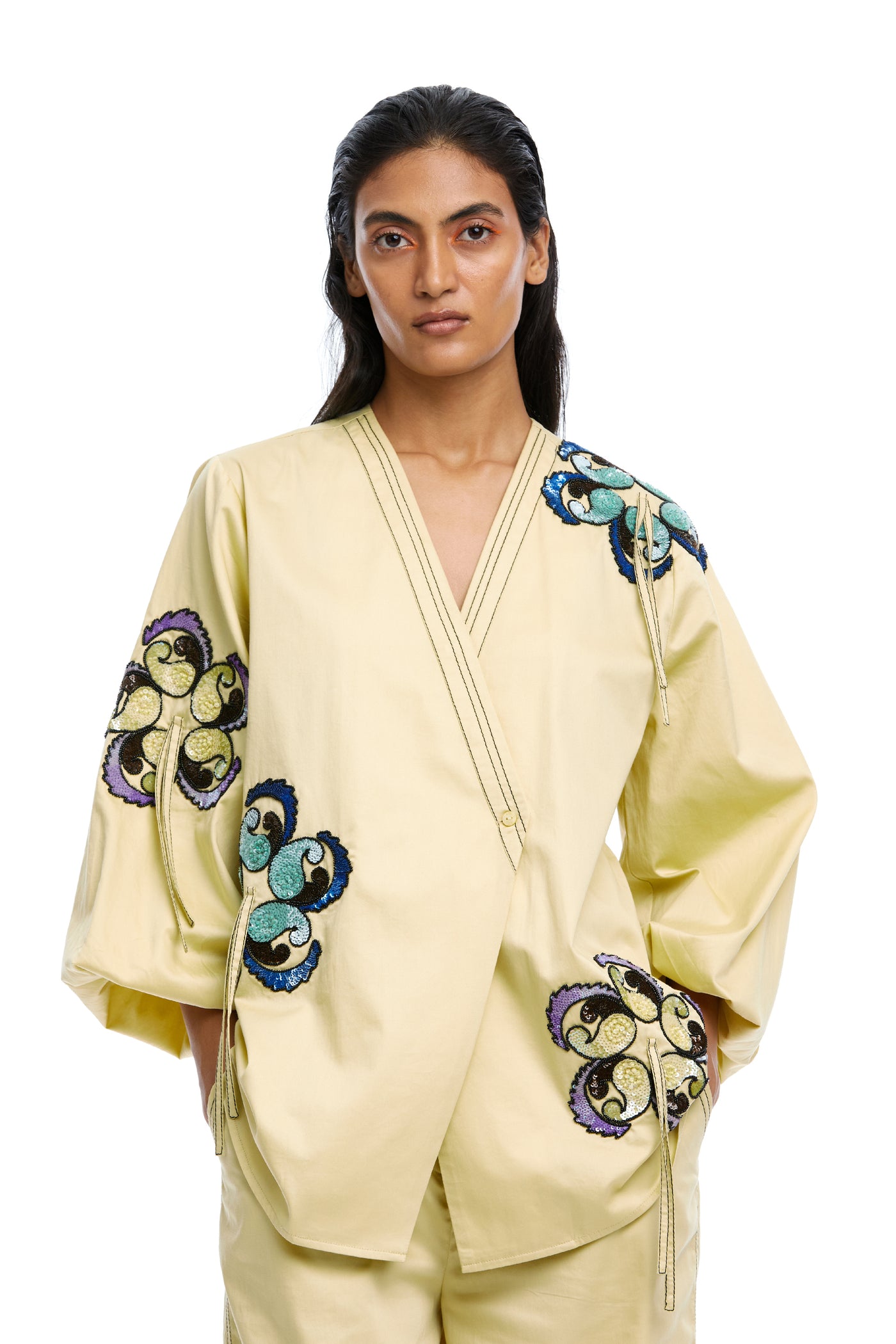 Kanika Goyal Label Nova Hand Embellished Wrap Shirt indian designer wear online shopping melange singapore