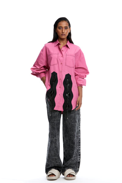 Kanika Goyal Label Sneaks Cord Tie up Shirt Pink indian designer wear online shopping melange singapore