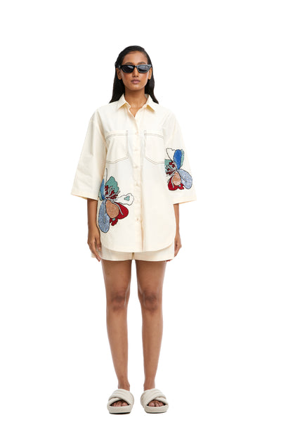 Kanika Goyal Label Twin Peonies Hand Embellished Shirt indian designer wear online shopping melange singapore