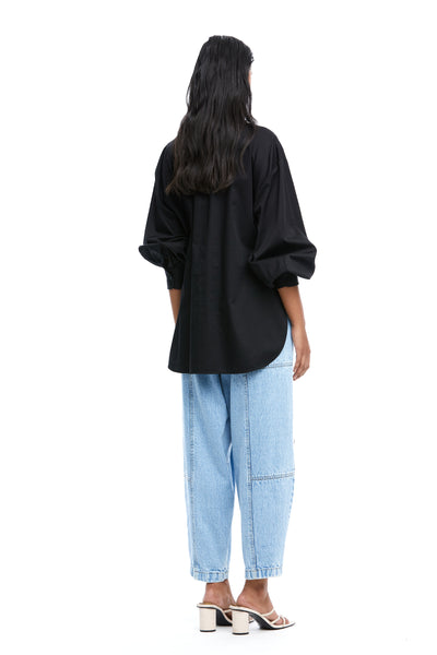Kanika Goyal Label Warped Vine Denim Appliqué Shirt Black indian designer wear online shopping melange singapore