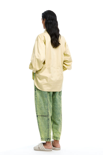 Kanika Goyal Label Warped Vine Denim Appliqué Shirt Yellow indian designer wear online shopping melange singapore
