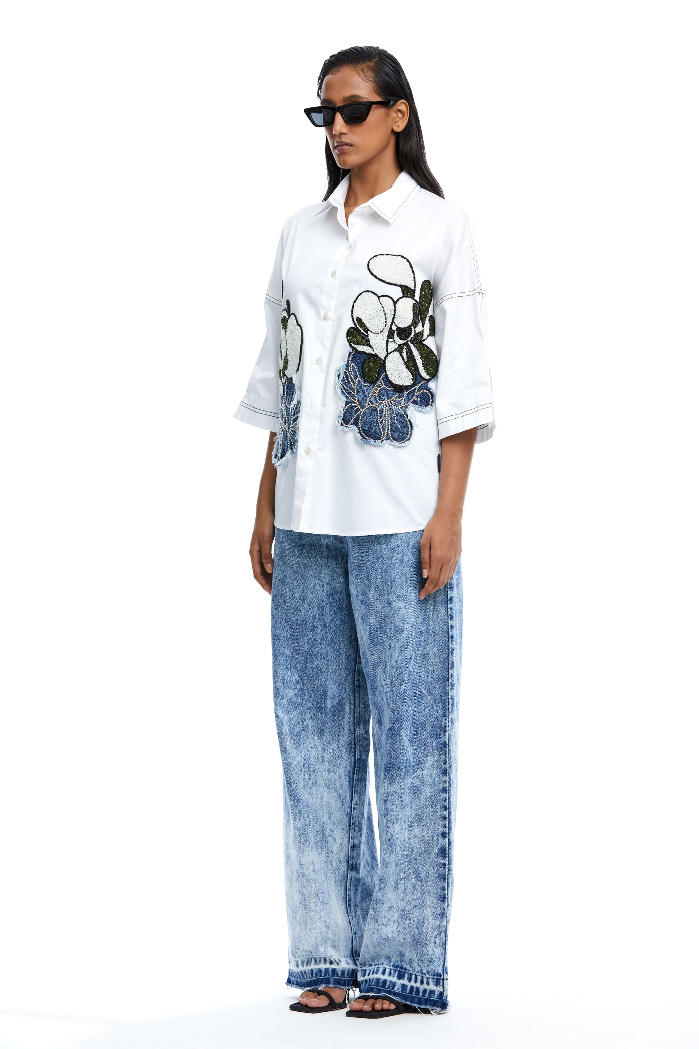 Kanika Goyal Label Warped Vine Dual Embellished Shirt indian designer wear online shopping melange singapore