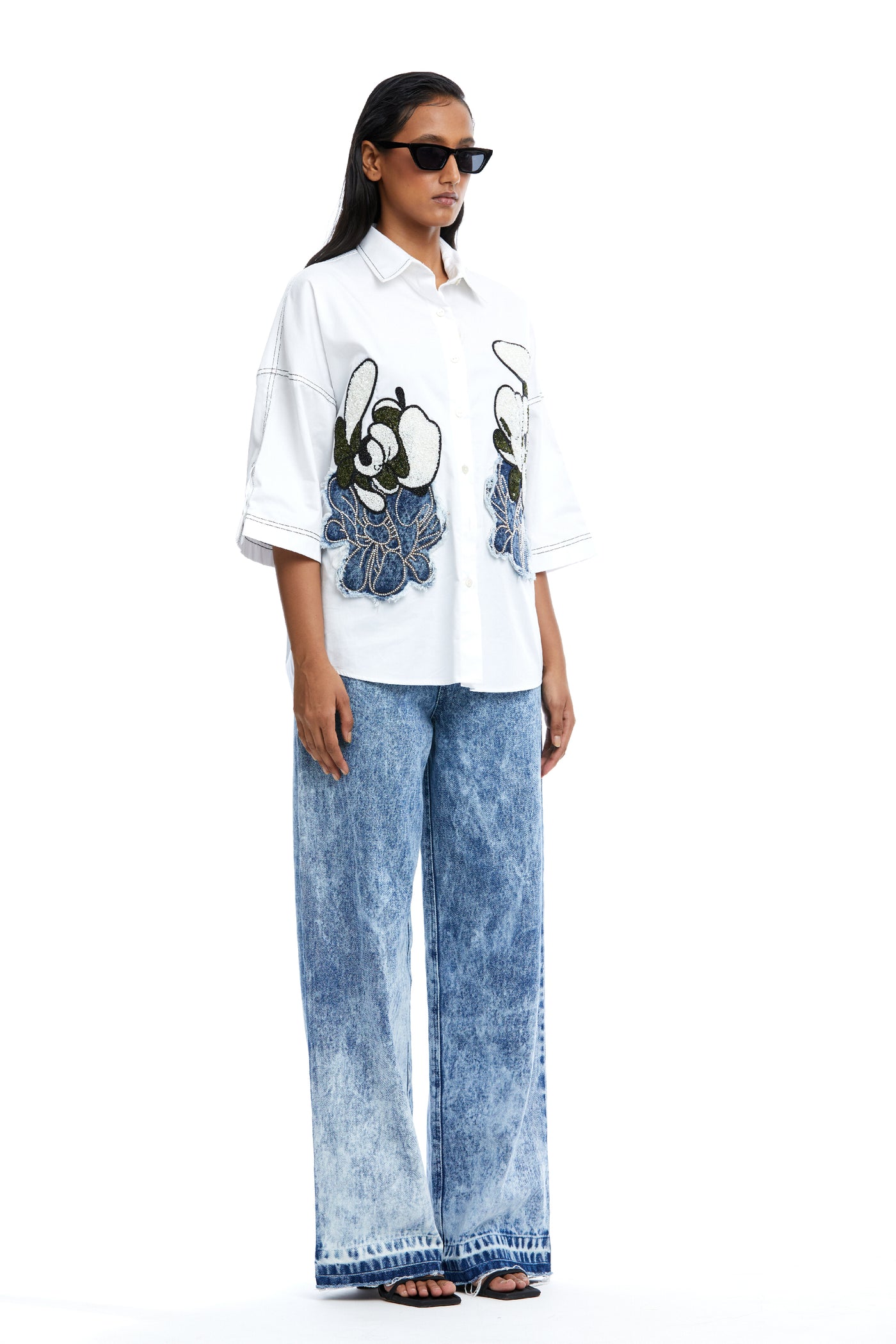 Kanika Goyal Label Warped Vine Dual Embellished Shirt indian designer wear online shopping melange singapore