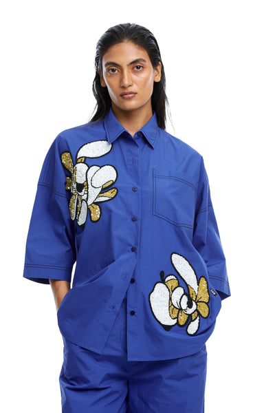 Kanika Goyal Label Warped Vine Embellished Boxy Shirt indian designer wear online shopping melange singapore