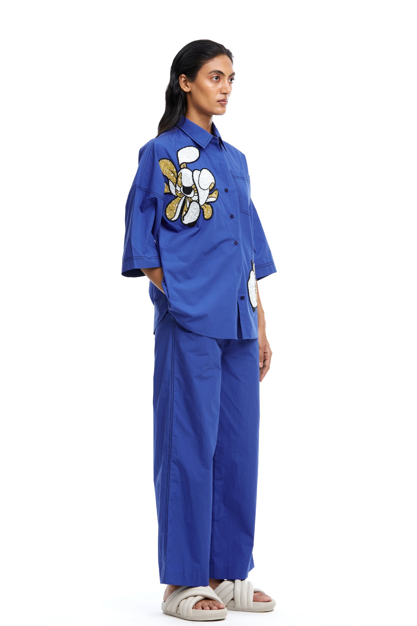Kanika Goyal Label Warped Vine Embellished Boxy Shirt indian designer wear online shopping melange singapore