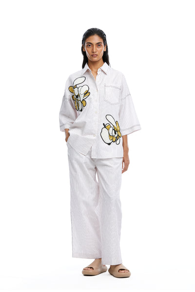 Kanika Goyal Label Warped Vine Embellished Stripe Shirt indian designer wear online shopping melange singapore