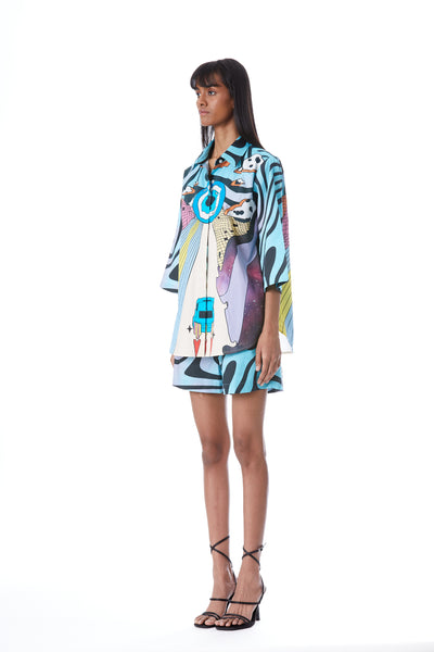 Label Kanika Goyal Evil Eye Car Print Shirt And Shorts Set indian designer wear online shopping melange singapore