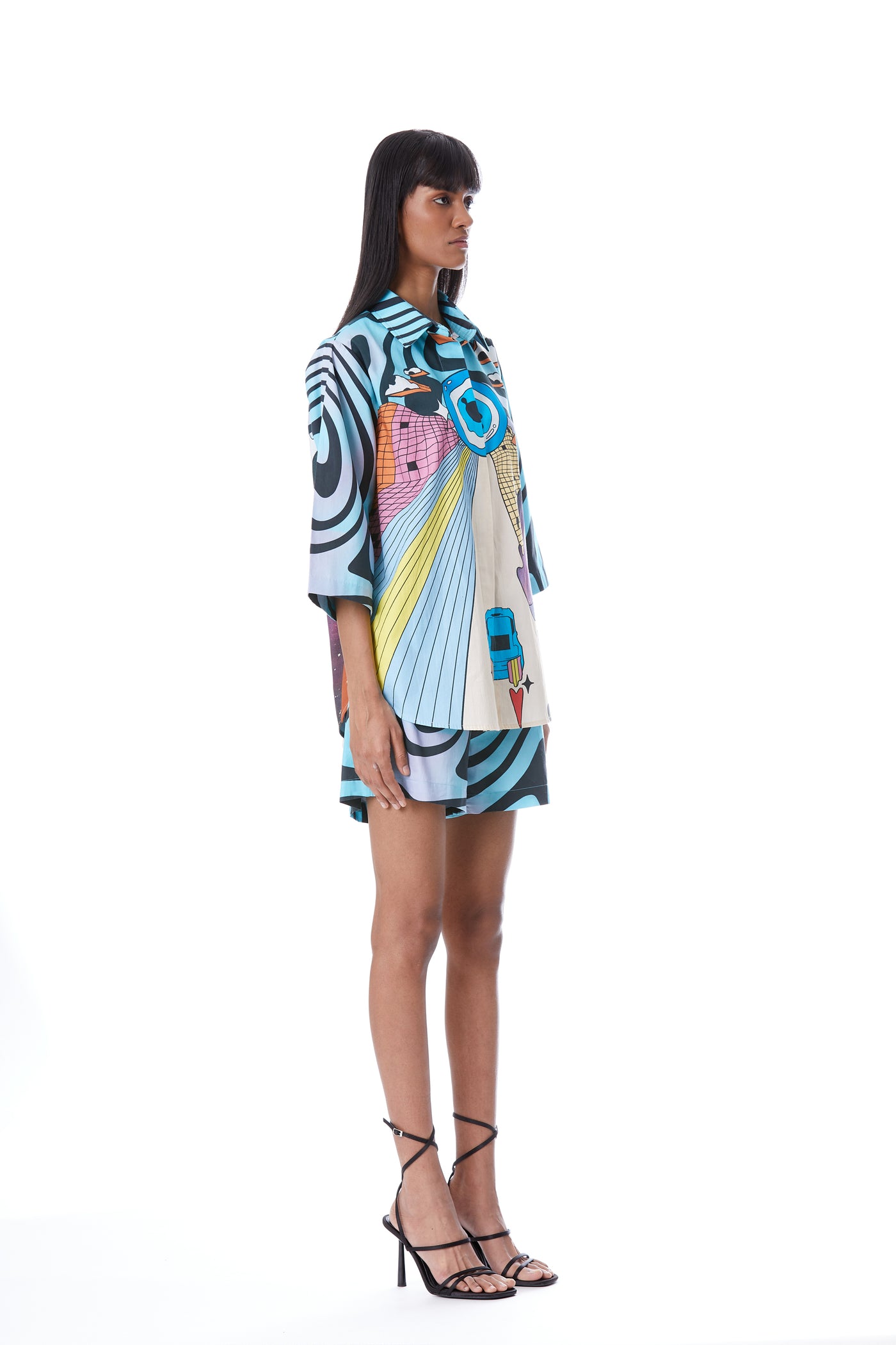 Label Kanika Goyal Evil Eye Car Print Shirt And Shorts Set indian designer wear online shopping melange singapore