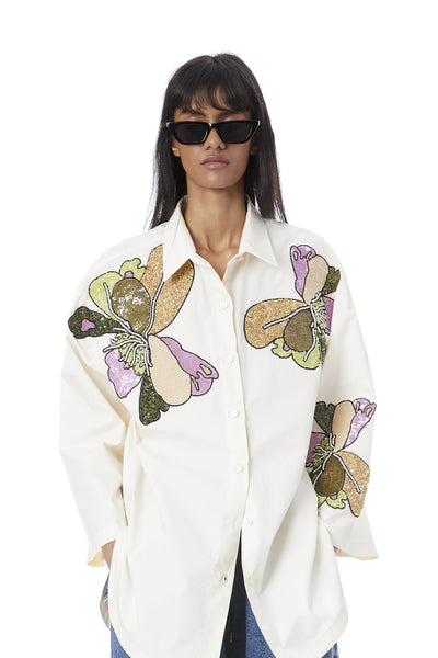 Kanika Goyal Label Multi Peony Hand Embellished Shirt indian designer wear online shopping melange singapore