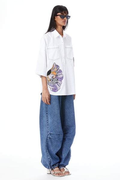 Kanika Goyal Label Poppies Summer Hand Embellished Shirt indian designer wear online shopping melange singapore