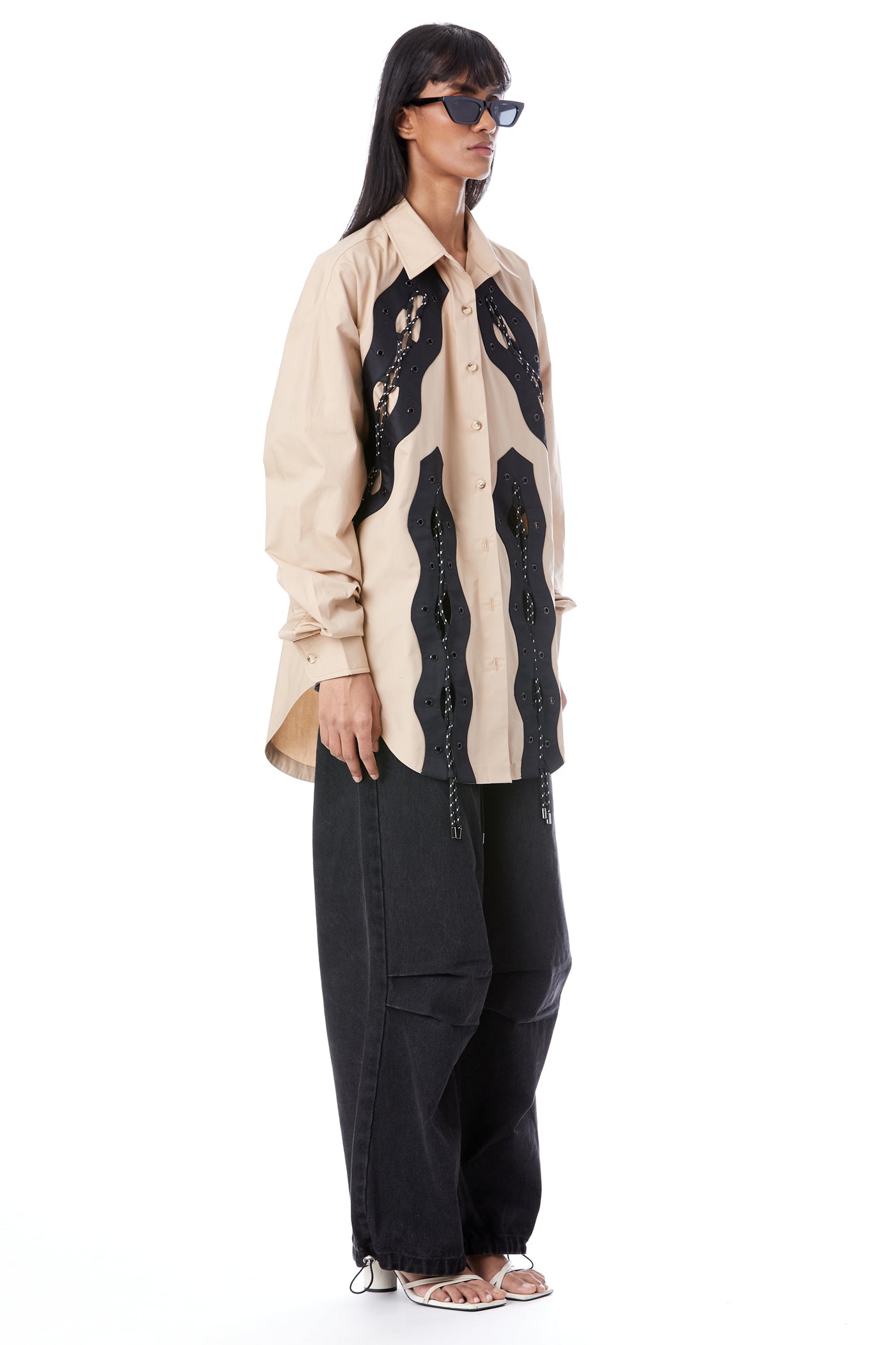 Kanika Goyal Label Sneaks Cord Tie Up Shirt indian designer wear online shopping melange singapore