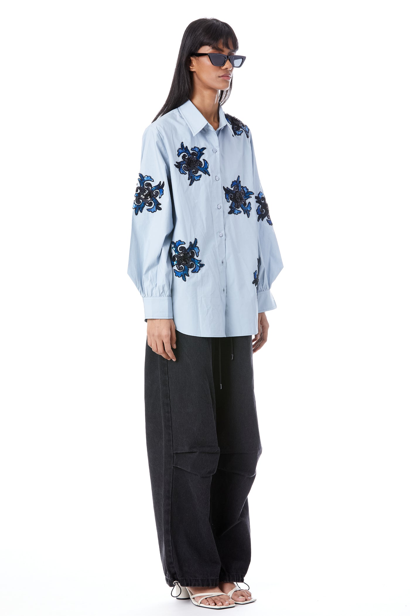 Kanika Goyal Label Sun Spiral Scatter Hand Embellished Shirt indian designer wear online shopping melange singapore