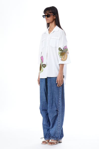 Kanika Goyal Label Twin Peonies Hand Embellished Shirt indian designer wear online shopping melange singapore