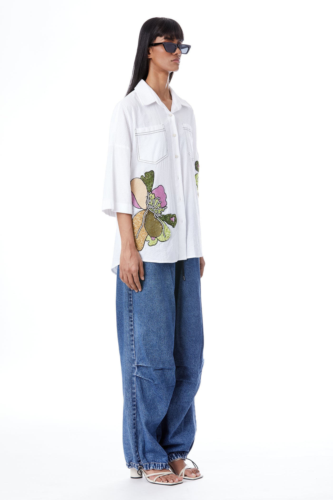 Kanika Goyal Label Twin Peonies Hand Embellished Shirt indian designer wear online shopping melange singapore