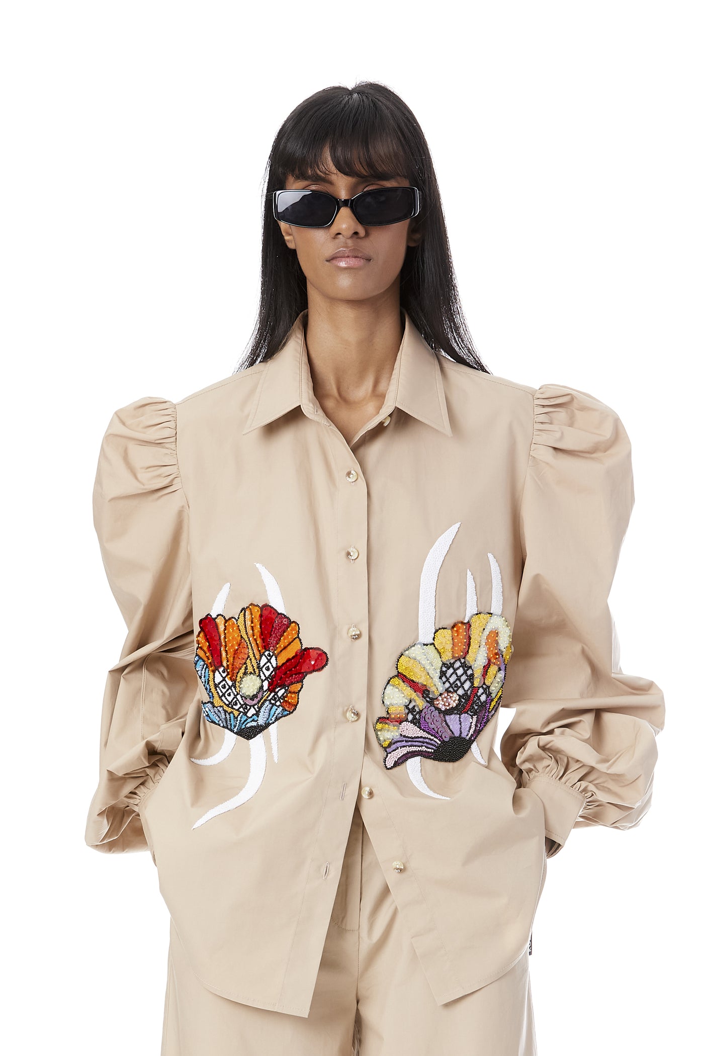 Kanika Goyal Label Twin Poppies Hand Embellished Shirt indian designer wear online shopping melange singapore