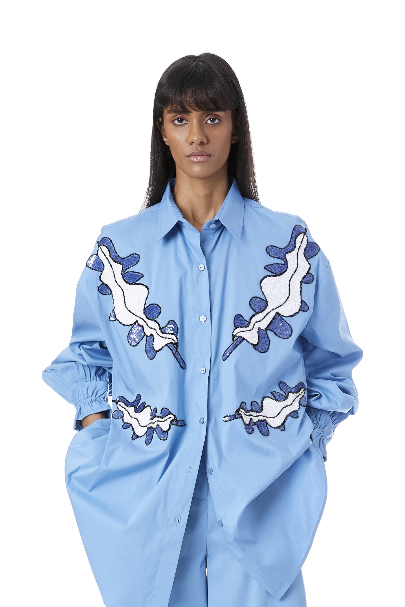 Kanika Goyal Label Willow Hand Embellished Shirt indian designer wear online shopping melange singapore