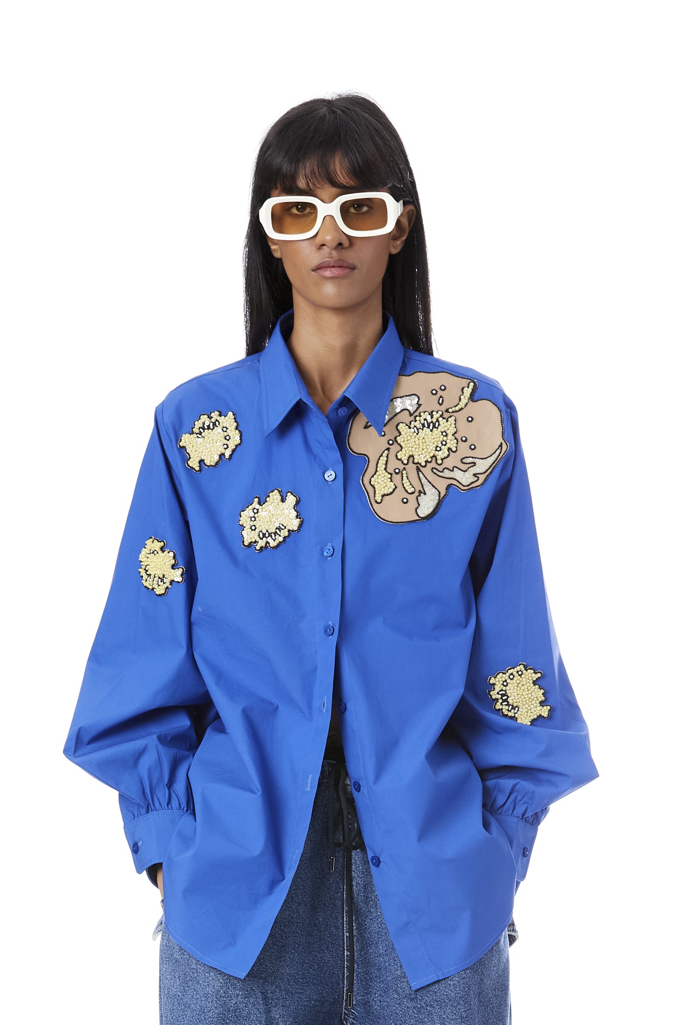 Kanika Goyal Label Zinnia Hand Embellished Shirt indian designer wear online shopping melange singapore