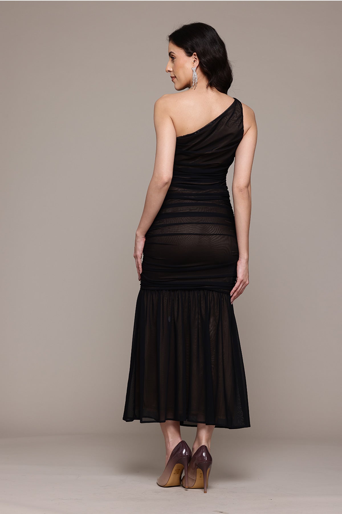 Label Ritu Kumar Black Aidette One Shoulder Dress indian designer wear online shopping melange singapore 