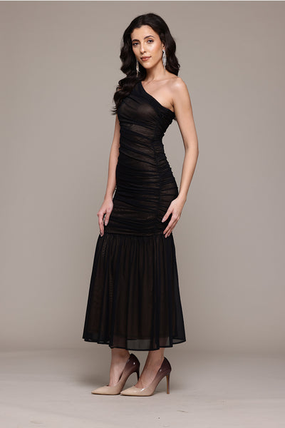 Label Ritu Kumar Black Aidette One Shoulder Dress indian designer wear online shopping melange singapore 