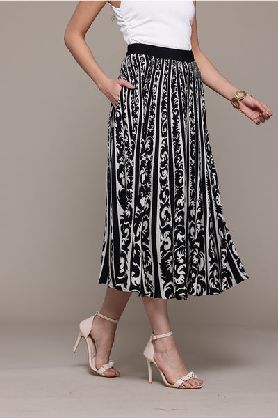 Label Ritu Kumar Black Arabesq Printed Pleated Skirt indian designer wear online shopping melange singapore 
