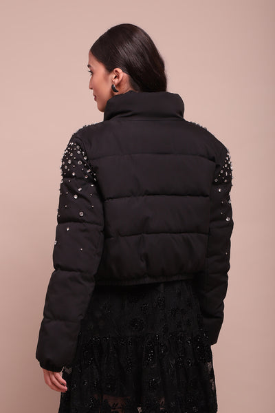 Label Ritu Kumar Black Asher Puffer Jacket indian designer wear online shopping melange singapore