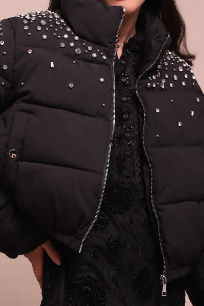 Label Ritu Kumar Black Asher Puffer Jacket indian designer wear online shopping melange singapore
