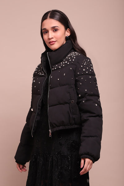 Label Ritu Kumar Black Asher Puffer Jacket indian designer wear online shopping melange singapore