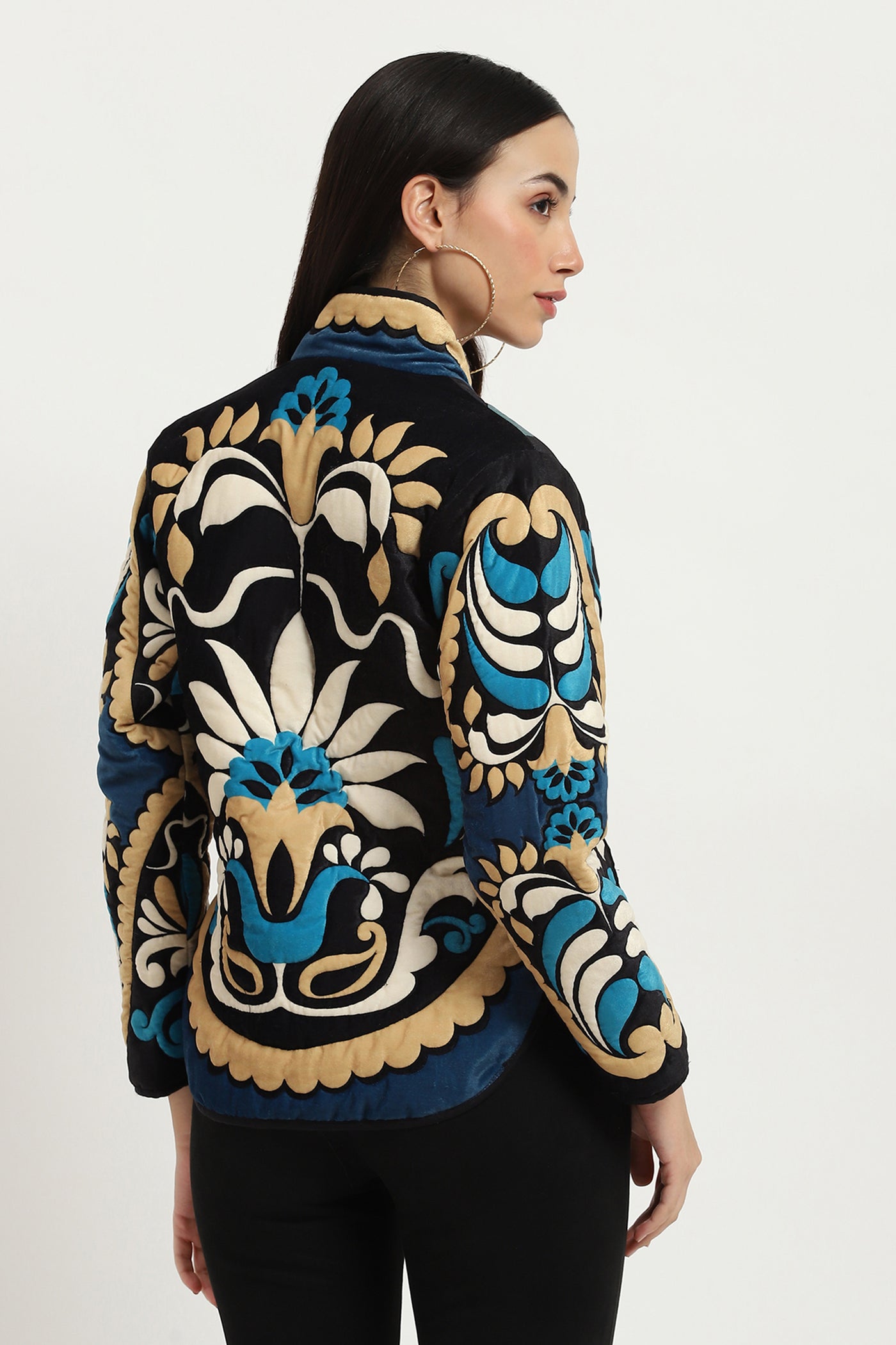 Label Ritu Kumar Black Flawie Velvet Jacket indian designer wear online shopping melange singapore