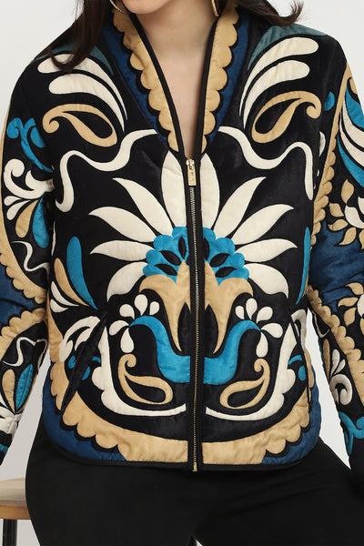 Label Ritu Kumar Black Flawie Velvet Jacket indian designer wear online shopping melange singapore