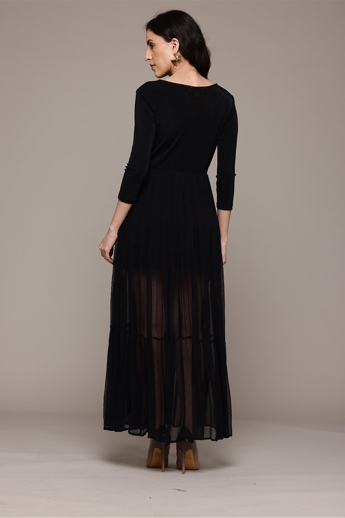Label Ritu Kumar Black Ottavia Long Dress indian designer wear online shopping melange singapore 
