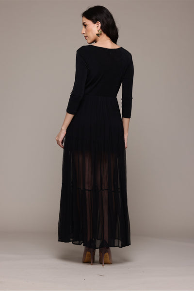Label Ritu Kumar Black Ottavia Long Dress indian designer wear online shopping melange singapore 
