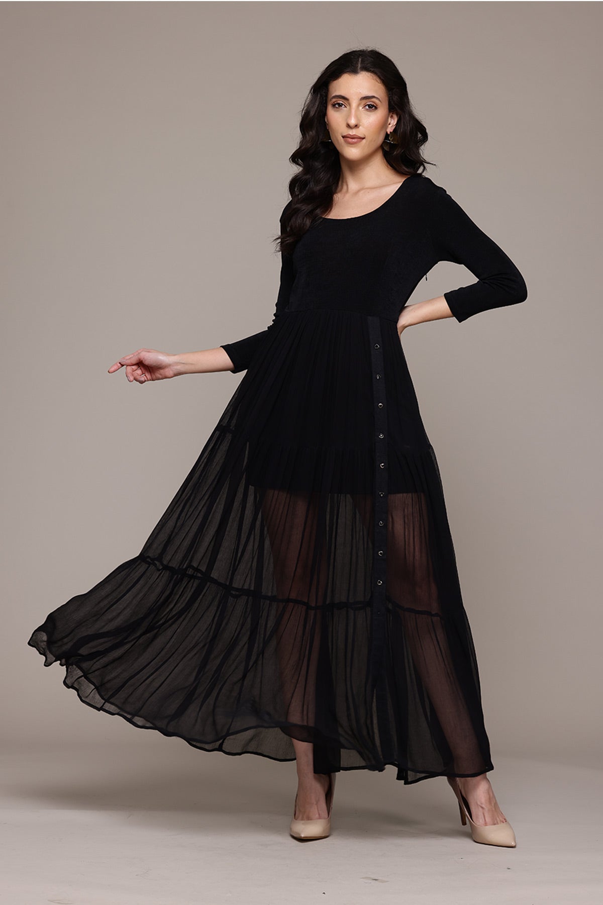 Label Ritu Kumar Black Ottavia Long Dress indian designer wear online shopping melange singapore 
