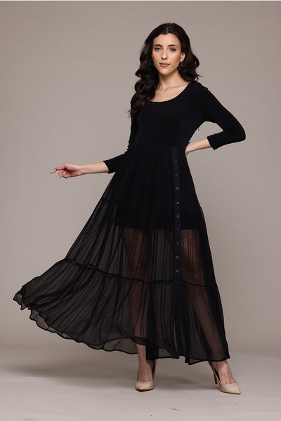 Label Ritu Kumar Black Ottavia Long Dress indian designer wear online shopping melange singapore 
