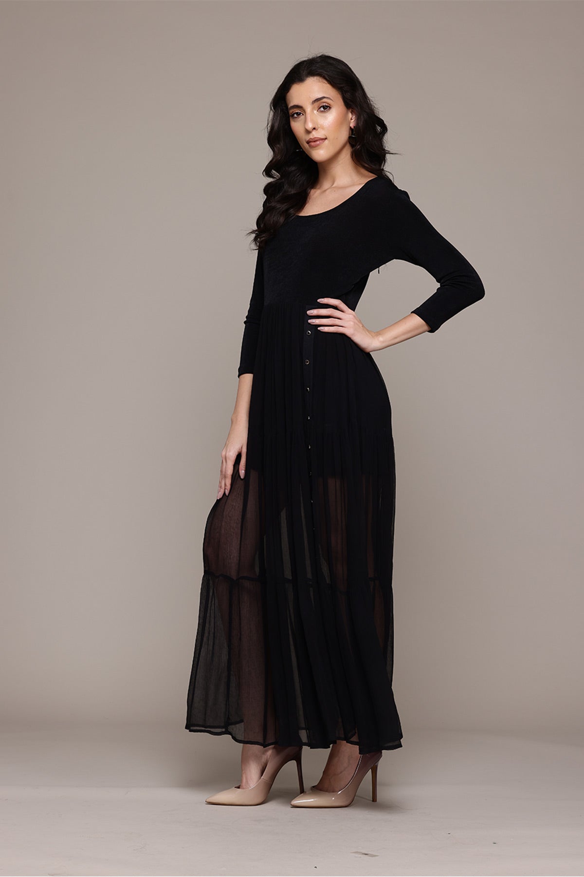 Label Ritu Kumar Black Ottavia Long Dress indian designer wear online shopping melange singapore 
