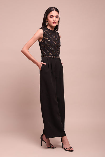 Label Ritu Kumar Black Paulina Jumpsuit indian designer wear online shopping melange singapore