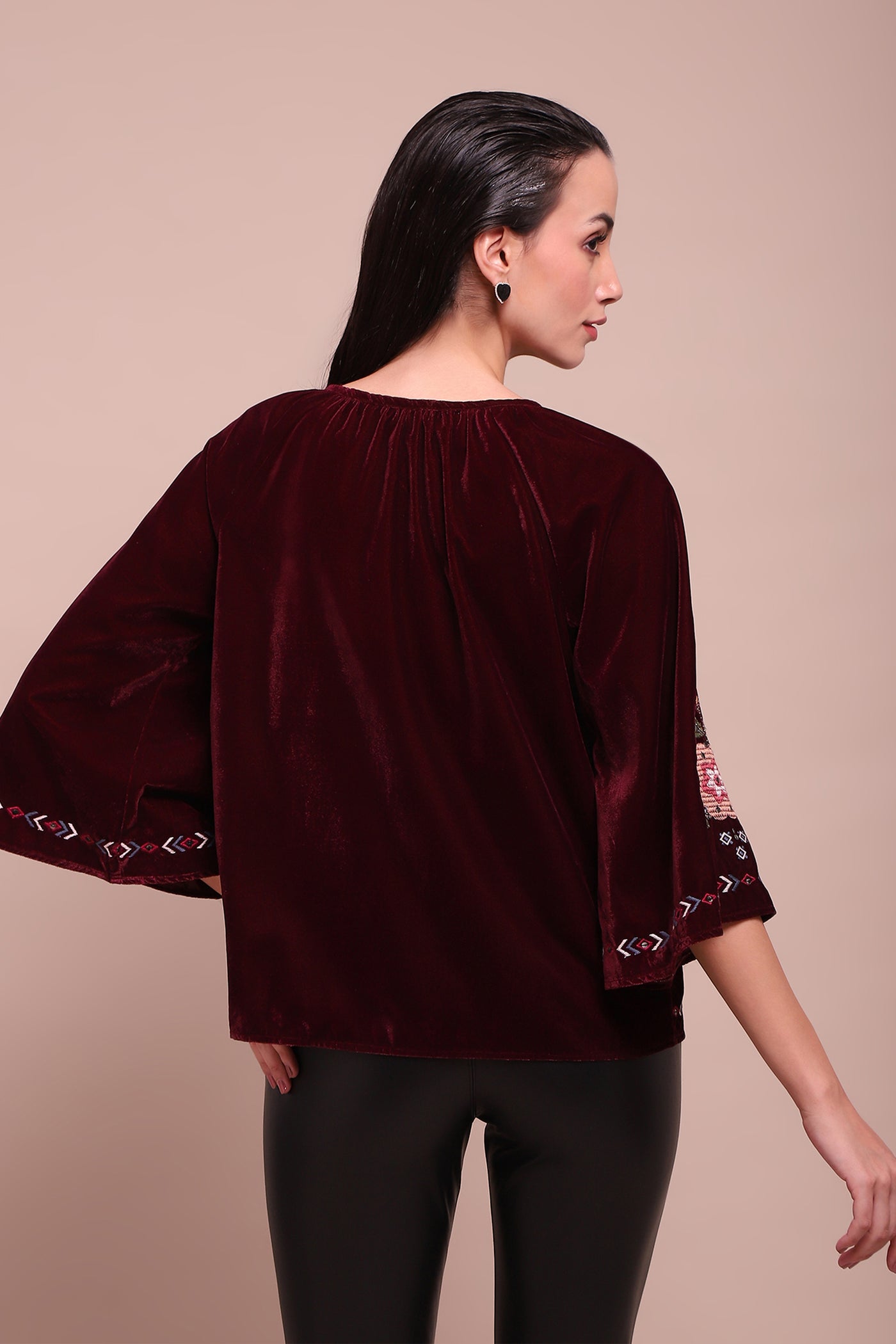Label Ritu Kumar Red Tressa Velvet Top indian designer wear online shopping melange singapore