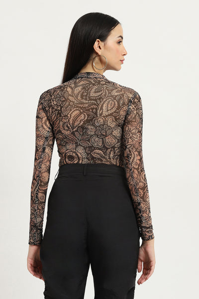 Label Ritu Kumar Black Valerie Mesh Bodysuit indian designer wear online shopping melange singapore