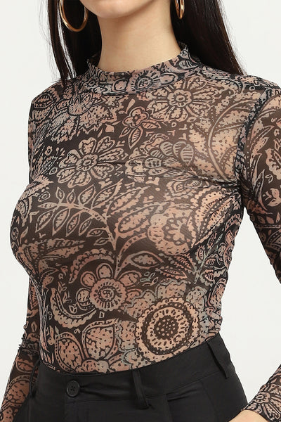 Label Ritu Kumar Black Valerie Mesh Bodysuit indian designer wear online shopping melange singapore