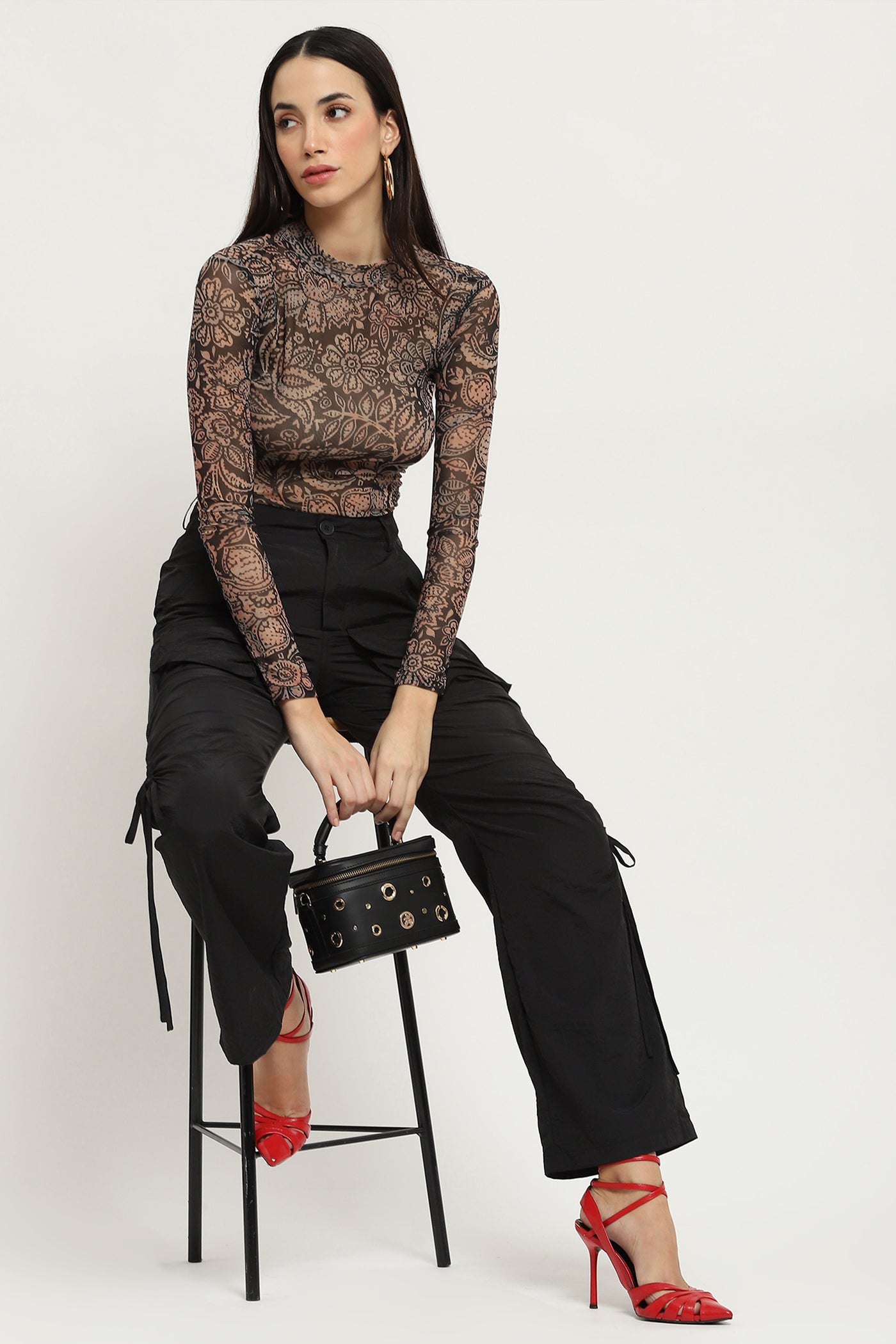 Label Ritu Kumar Black Valerie Mesh Bodysuit indian designer wear online shopping melange singapore