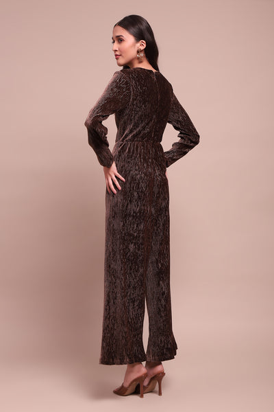 Label Ritu Kumar Brown Caren Velvet Jumpuit indian designer wear online shopping melange singapore