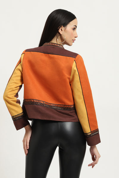 Label Ritu Kumar Brown Carina Suede Jacket indian designer wear online shopping melange singapore