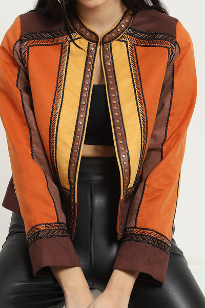 Label Ritu Kumar Brown Carina Suede Jacket indian designer wear online shopping melange singapore